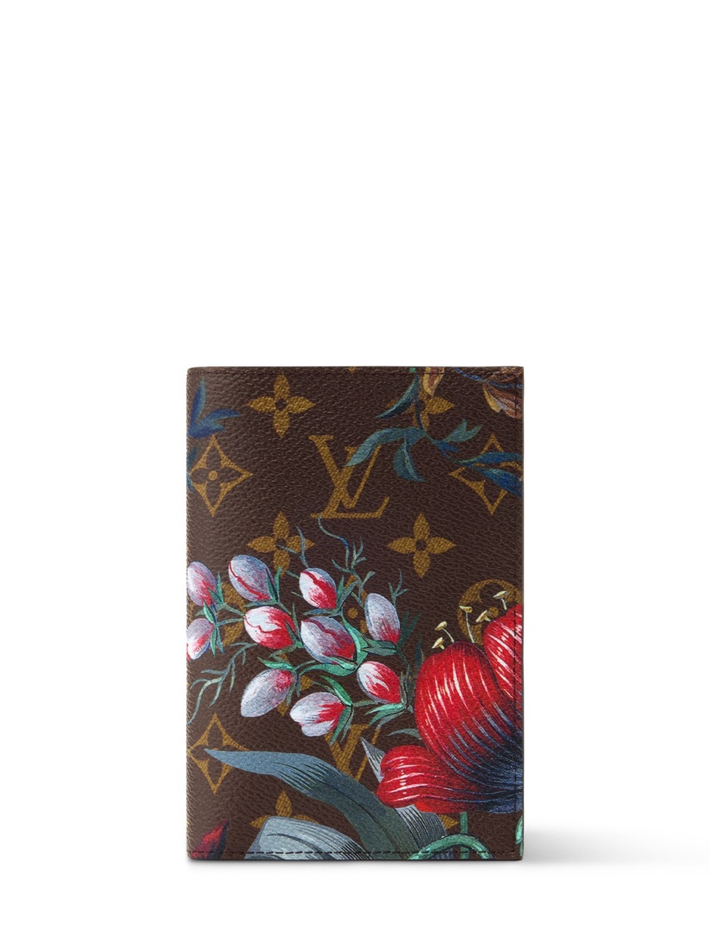 Louis Vuitton Brown Monogram Floral Passport Cover with Red and Pink Accents
